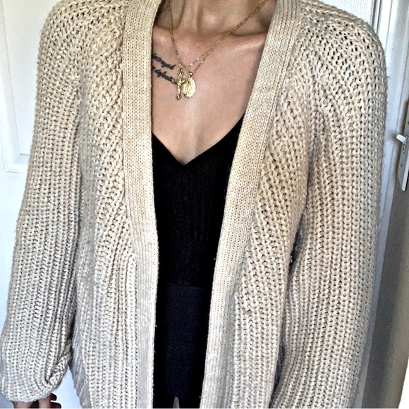 Chunky Knit Beige Long Sleeve Cardigan - Picture 5 of 16